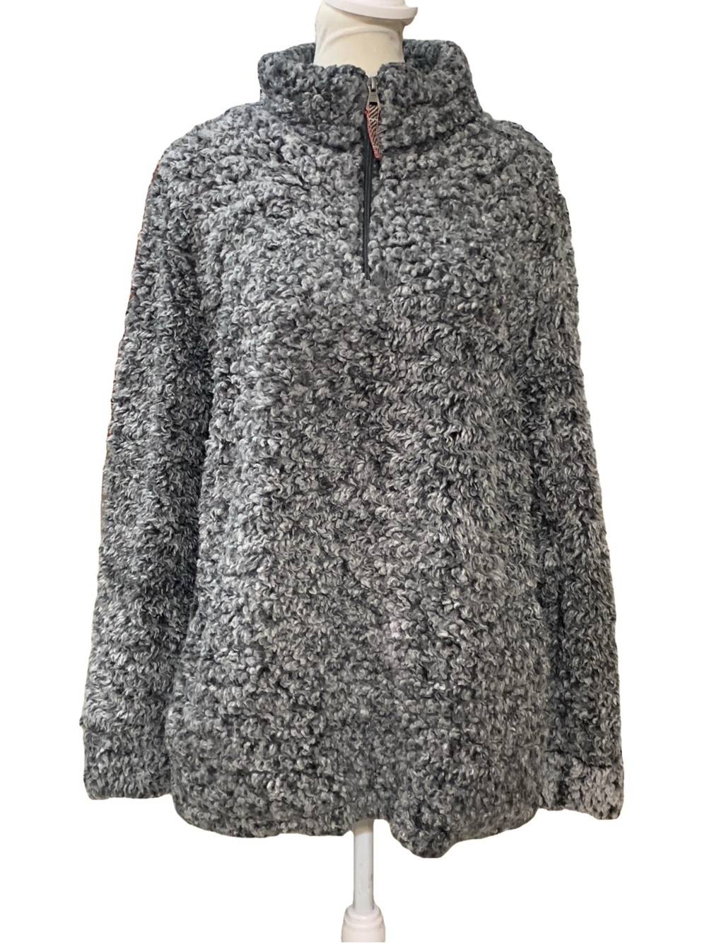 Weatherproof Vintage Gray Heathered Faux Fur Sherpa Quarter Zip Pullover Sweater